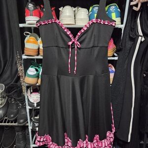 Jessica Louise Black Dress with Pink Ruffle Accents, Size L
